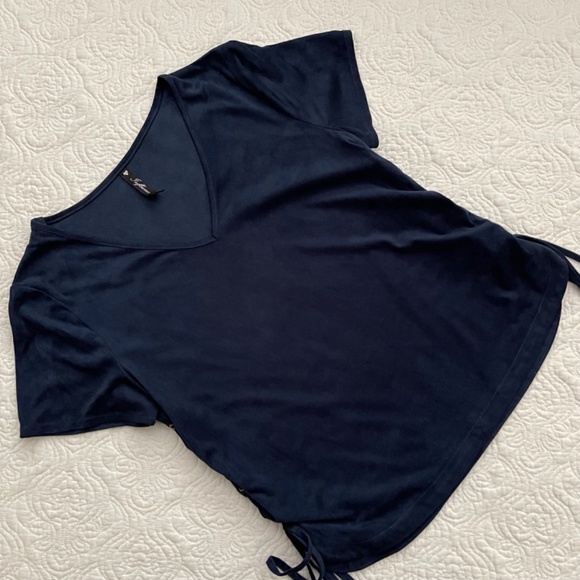 INFLUENCE Faux Suede Top Lace Up Sides Navy Blue Size 8 - Picture 5 of 15